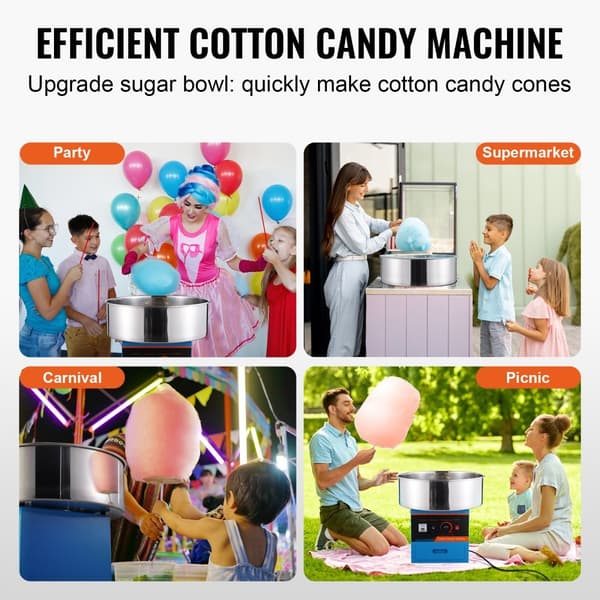 Elektrisk Candy Floss Maskine, 1000 W Candy Maker, Kommerciel Popcornmaskine med Rustfrit Stål, Sukkerske og Skuffe, Perfekt til Eventer