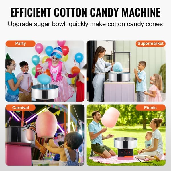 Elektrisk Candy Floss Maskine, 1000 W, Kommerciel Candy Maker med Rustfri Stålskål og Sukkerske, Ideel til Fest og Events