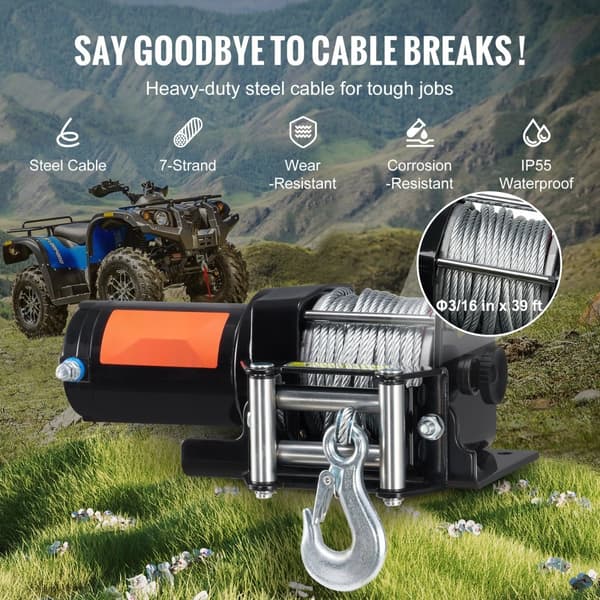 Elektrisk ATV UTV spil 3000 lb, vandtæt IP55, stålkabel, kablet kontrol med effektive funktioner
