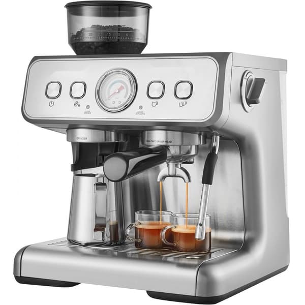 Espressomaskin med kvarn 15 bar, halvautomatisk espressobryggare, lättanvänd, optimal kaffekvalitet