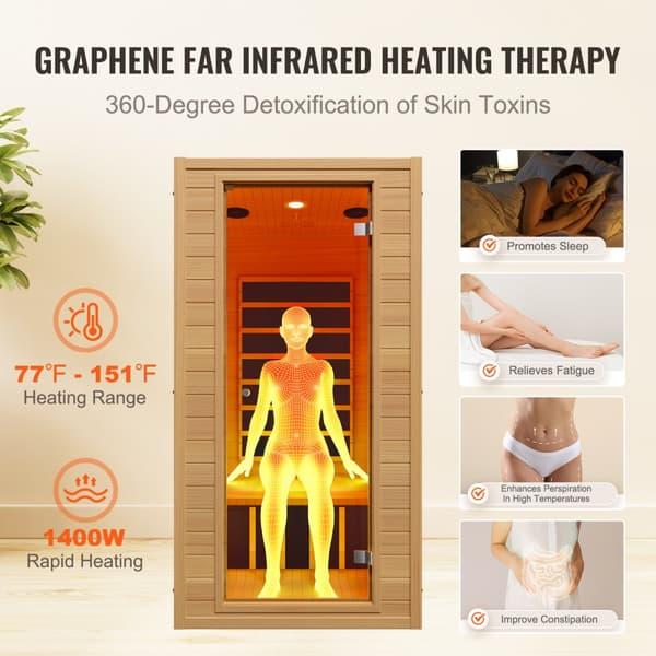 Far Infrared Trä Bastu 1400W, Hem Spa för 1-2 Personer, Energibesparande och Kompakt Design