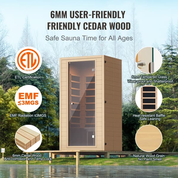 Far Infrared Trä Bastu 1400W, Hem Spa för 1-2 Personer, Energibesparande och Kompakt Design