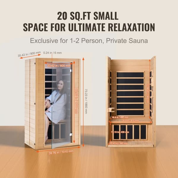 Far Infrared Trä Bastu 1400W, Hem Spa för 1-2 Personer, Energibesparande och Kompakt Design