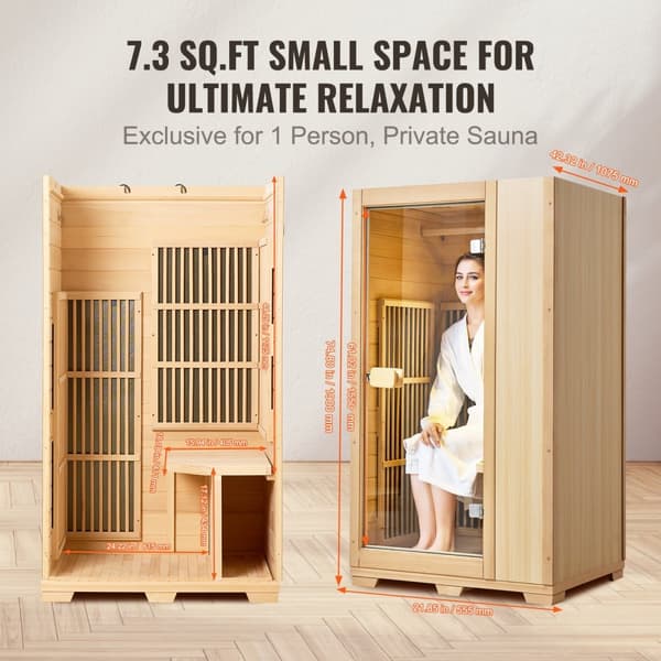 Far Infrared Trä Bastu för Hemmet, 1 Person, 1140W, Spa med Snabb Uppvärmning och Effektiv Värme