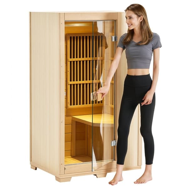 Far Infrared Trä Bastu för Hemmet, 1 Person, 1140W, Spa med Snabb Uppvärmning och Effektiv Värme