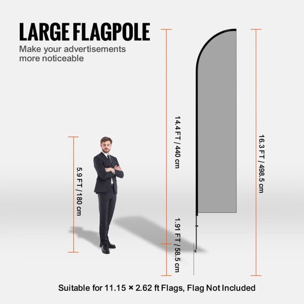 Fjerflagstang Kit 3-pak, Swooper flagstang 16,3 fod med jordpæle, holdbar konstruktion, let at installere