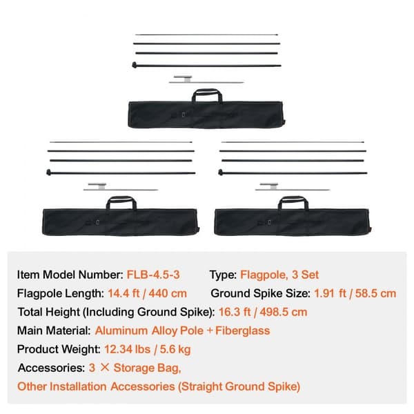Fjerflagstang Kit 3-pak, Swooper flagstang 16,3 fod med jordpæle, holdbar konstruktion, let at installere