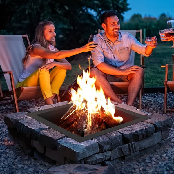 Eldstad Ring Kvadratisk 42x42, Utvändigt Stålfoder, DIY Campfire Ring, Eldstad