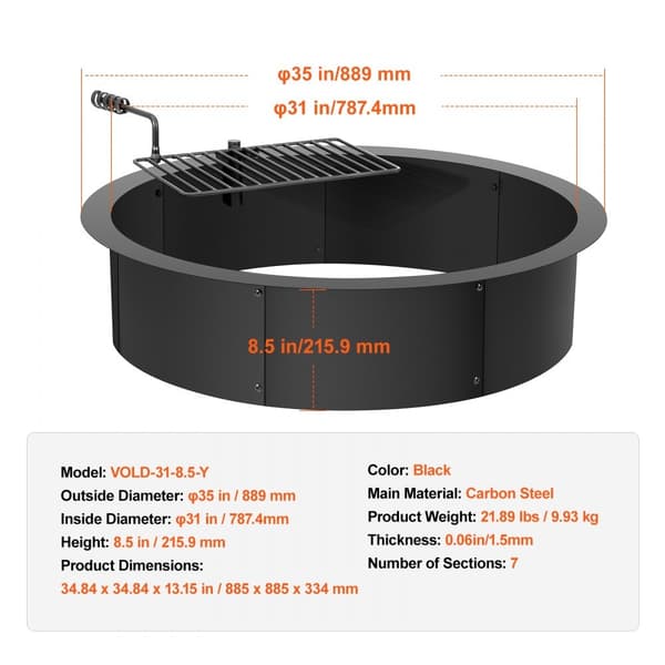 35 tuuman teräksinen DIY nuotiopaikka, Fire Pit Ring ja BBQ Fire Ring, kestävä ulkokäyttöön