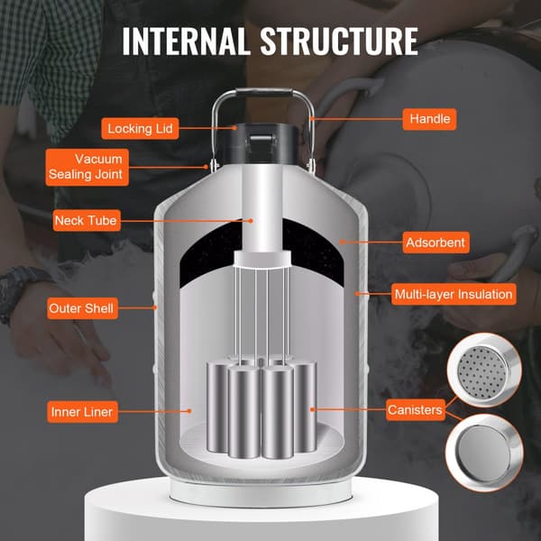 Flydende nitrogentank 10L, aluminiumslegering, LN2 beholder, Dewar, 6 dåser, høj kvalitet, holdbar konstruktion