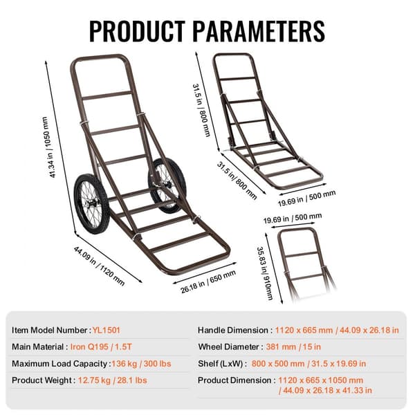 Foldbar Hjortevogn, Spiltransportør, Utility Gear Dolly, 300 LBS Kapacitet, Holdbar og Praktisk