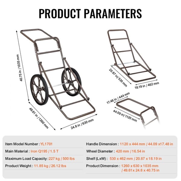 Käytännöllinen taitettava Deer Cart Game Hauler, 500 LBS kapasiteetti, kestävä ja monikäyttöinen rikkaus, vaivaton kuljetus ja säilytys