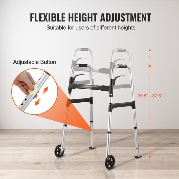 Folding Walker Aluminium Mobilitetsganghjælp, Justerbar Højde, Med Hjul, Letvægtig, Stabilt Design