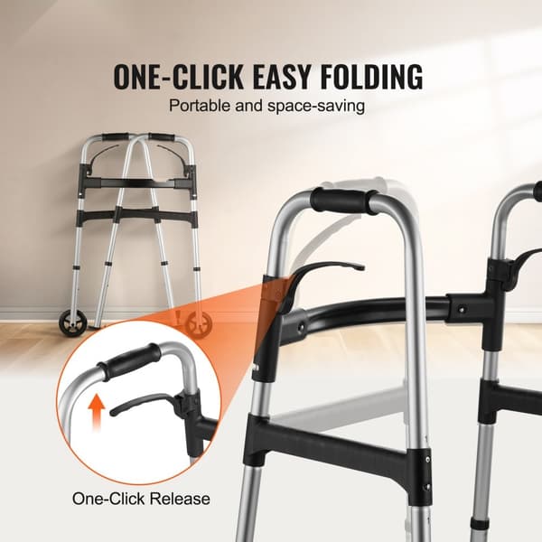 Folding Walker Aluminium Mobilitetsganghjælp, Justerbar Højde, Med Hjul, Letvægtig, Stabilt Design