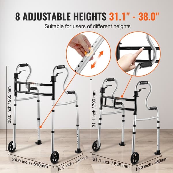 Folding Walker Stand-Assist, Højde- og breddejusterbar, Sammenklappelig Gåhjælpemiddel