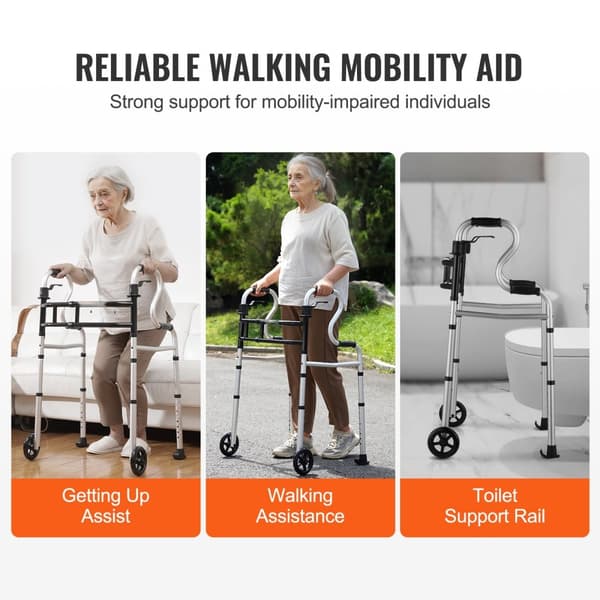 Folding Walker Stand-Assist, Højde- og breddejusterbar, Sammenklappelig Gåhjælpemiddel