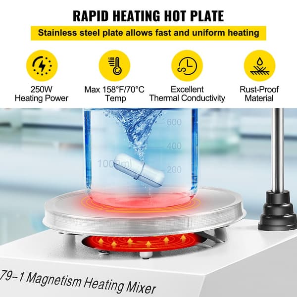 Laboratorium Magnetrörare Värmeplatta 1L, Hastighetsreglering, Magnetrörare 25W