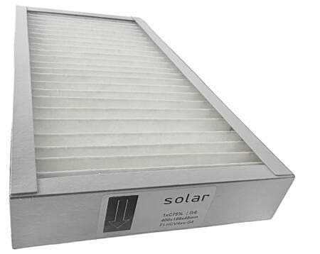 Panelfilter, filterklasse G4 til Dantherm HCV4xx i papramme, 1 stk. ISO C75%. Mål 400x199x48 mm. Der anvendes 2 stk. pr. anlæg.