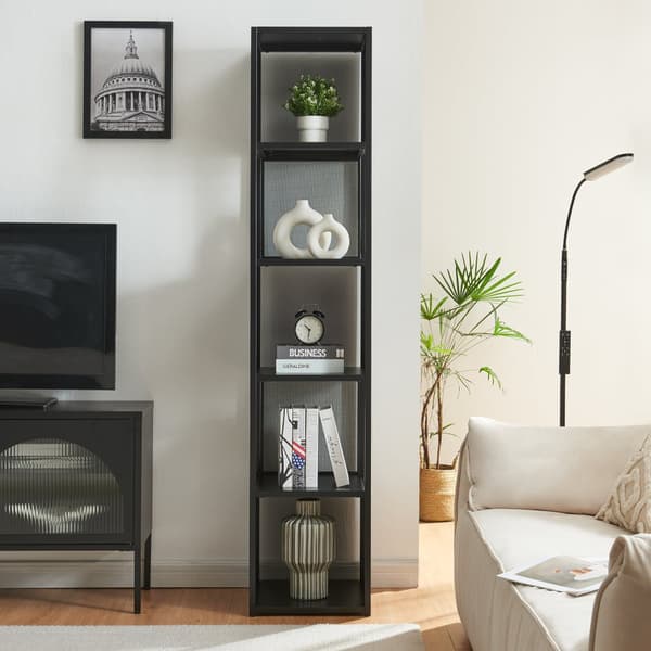 Bokhylla Finspång 185x38x38 cm stål svart [en.casa]