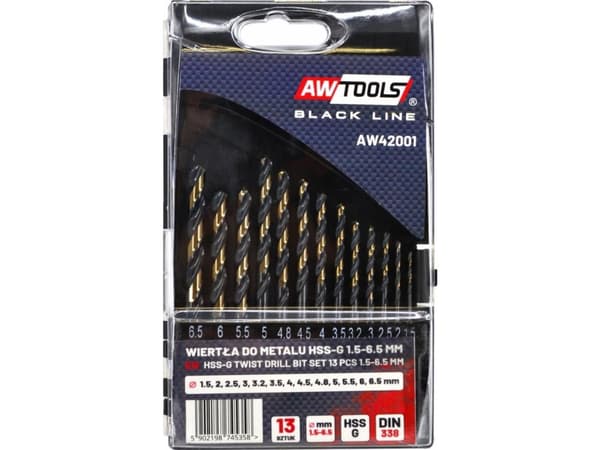Wiertło AWTools AWTOOLS WIERTŁO METALL HSS M2 KPL. 13SZT./1,5 - 6,5MM/ PREMIUM AW42001 AWTOOLS