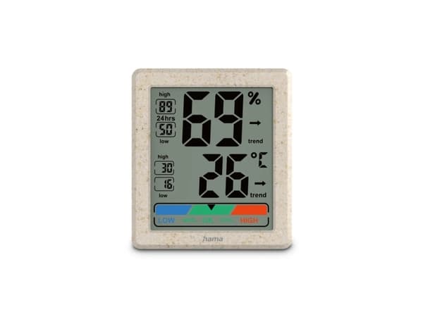 Hama Ponza, Innendørs, Temperatur- og fuktighetssensor, Frittstående, -10 - 50 °C, 20 - 95%, Plast, Hvete