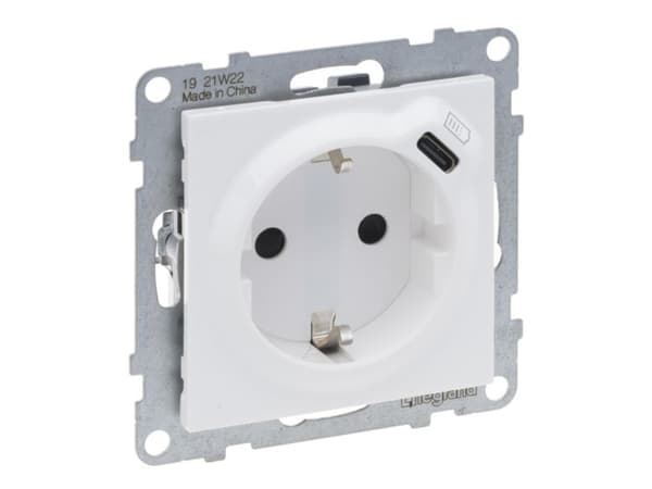 Legrand SEANO Schuko pistorasia 765126 +USB-C pistotulpilla Ultra valkoinen 5 (765126) Valkoinen