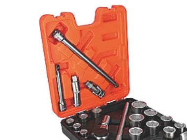 Bahco hylsyavainsarja 3/4 19-50mm - Sisältää kuusikulmaisen hylsyn, metrisen hylsyn ja räikkäpään. 20 kpl