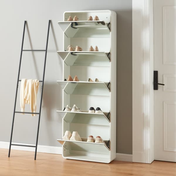 Skoskåp Aure 180x63x19,5 cm plats för 10 par skor vit [en.casa]