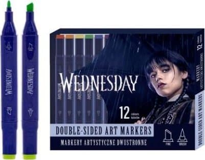 ONSDAG dobbeltsidige trekantede kunsttusjer - 12 farger - pensel og meiselspiss - 12 stk PET-boks Nyhet