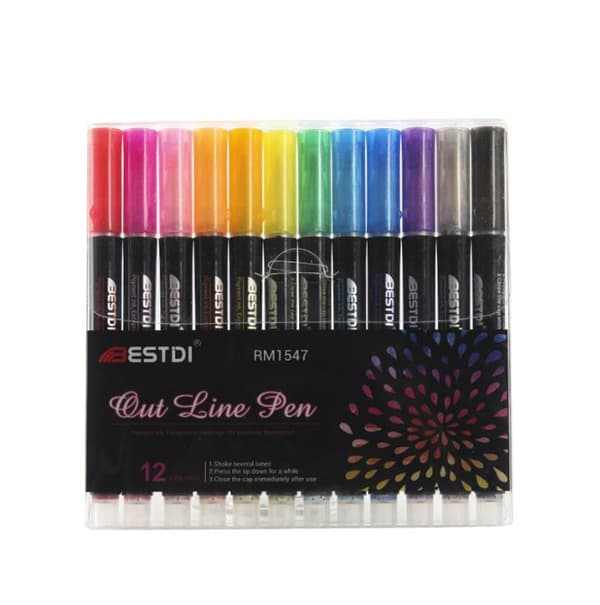 Double Line Outline  Fluorescent Pen Set