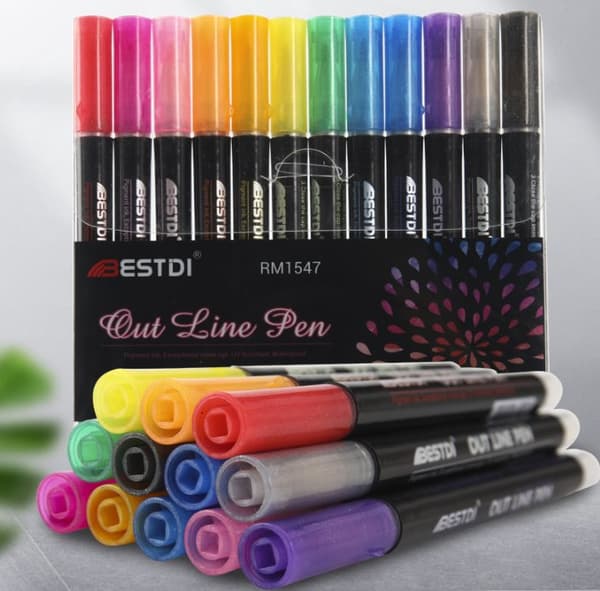 Double Line Outline  Fluorescent Pen Set
