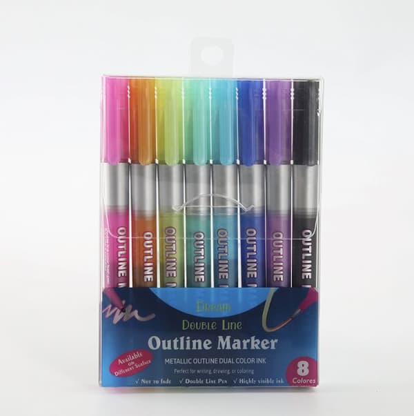 Double Line Outline  Fluorescent Pen Set