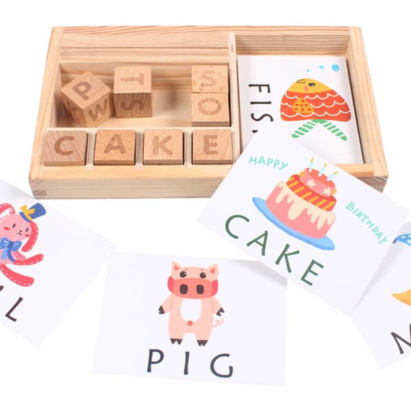 English word puzzle wood lärande