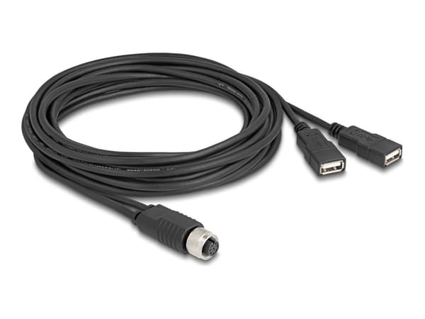Delock - USB / seriell kabel - 8-stift M12-A (hona) till USB (hona) - 30 V - 1.5 A - 3 m - A-kodad - svart
