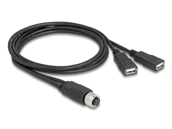 DeLOCK 60290, 1 m, M12, 2 x USB Type-A, Honkoppling/Honkoppling, Svart, 24/28