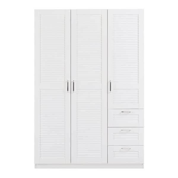 Klädskåp Finning garderob 176x120x52 cm vit 3 lådor [en.casa]