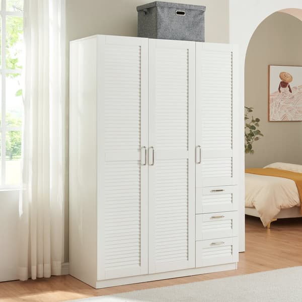 Klädskåp Finning garderob 176x120x52 cm vit 3 lådor [en.casa]