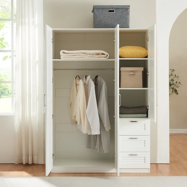 Klädskåp Finning garderob 176x120x52 cm vit 3 lådor [en.casa]
