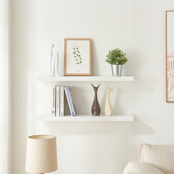 Vägghylla Stranda set om 2 vit 80x20x3,5 cm [en.casa]