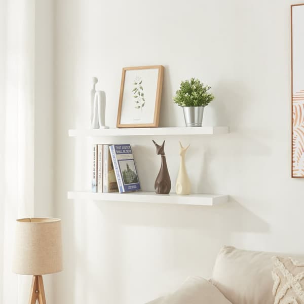 Vägghylla Stranda set om 2 vit 80x20x3,5 cm [en.casa]