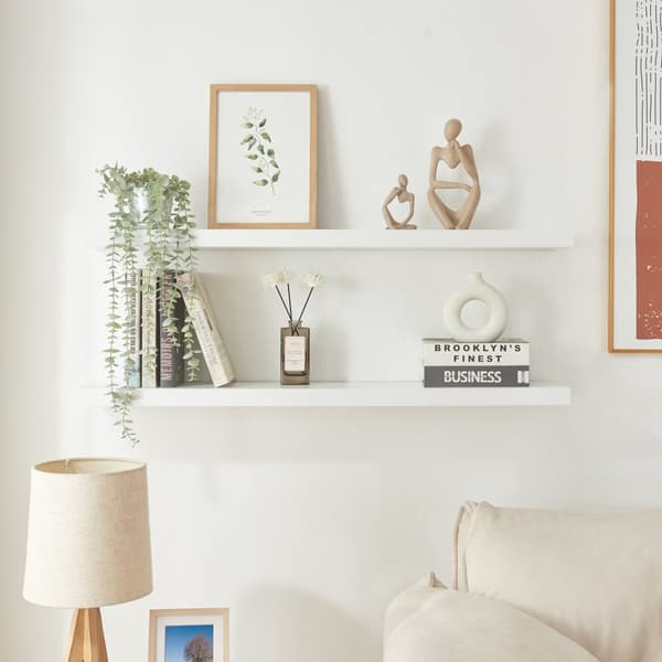 Vägghylla Stranda set om 2 vit 100x20x3,5 cm [en.casa]