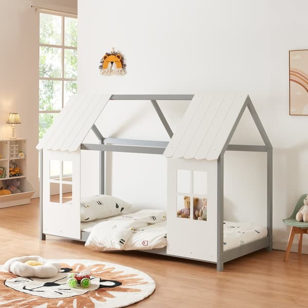 Juniorsäng Tostedt 200x90 cm furu vit grå [en.casa]