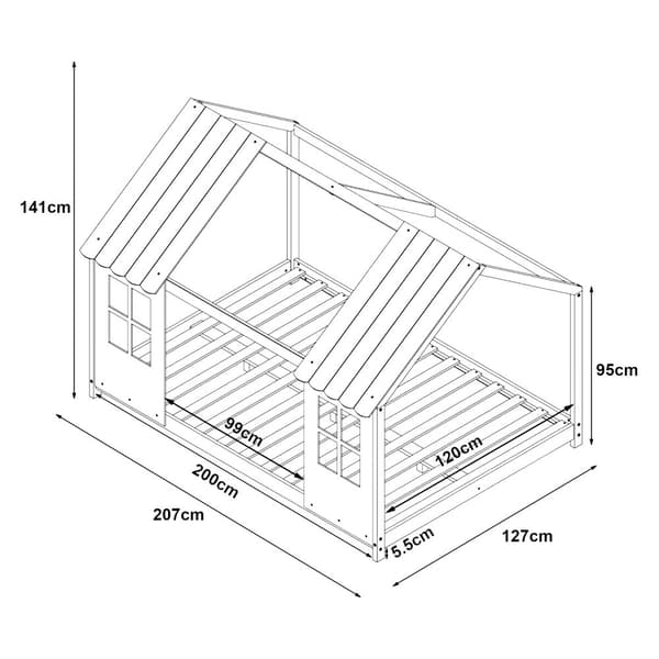 Juniorsäng Tostedt 200x120 cm furu vit grå [en.casa]