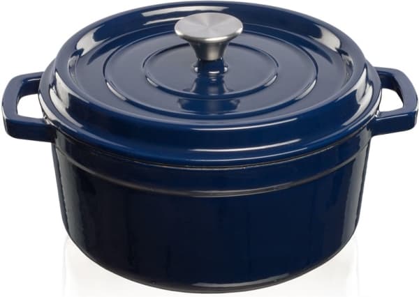Cast iron pot Grand Feu, minimalist design "Casserole" with lid, 4.7l, dark blue color.