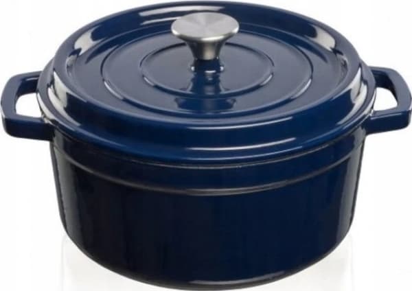 Cast iron pot Grand Feu, minimalist design "Casserole" with lid, 4.7l, dark blue color.