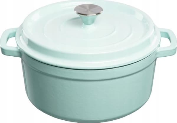 Cast iron pot Grand Feu, minimalist design "Casserole" with lid, 4.7l, turquoise color.