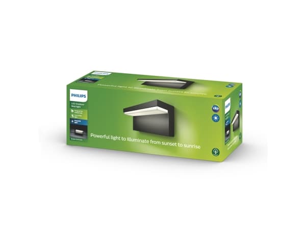 Wall LED outdoor light PHILIPS Bustan, IP44, 9W, 4000K, 1000lm, anthracite color