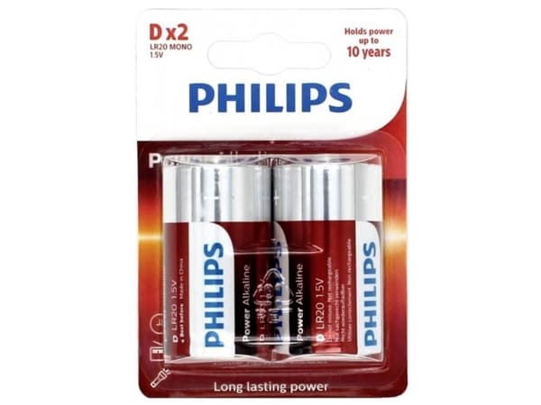 Philips LR20P2B/05, Engångsbatteri, D, Alkalisk, 1,5 V, 2 styck, 5 År