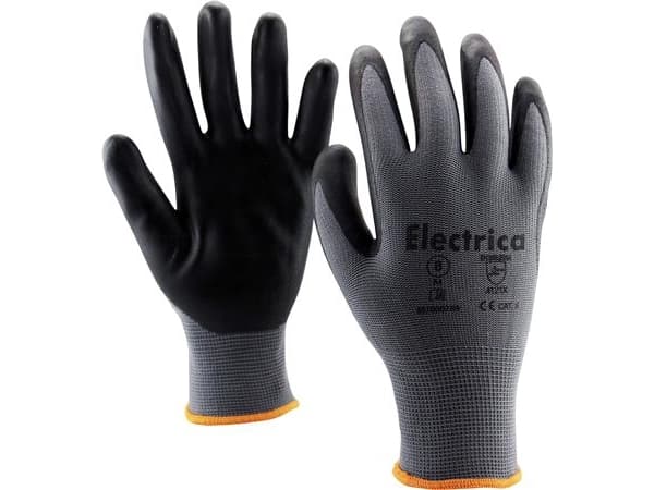 Flex handske str.08 fingerdyppet strikhandske i polyester og belagt i nitril,