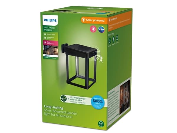 Philips 8720169263918, Väggbelysning för utomhusbruk, Svart, Plast, IP44, Fasad, Trädgård, Terass, III